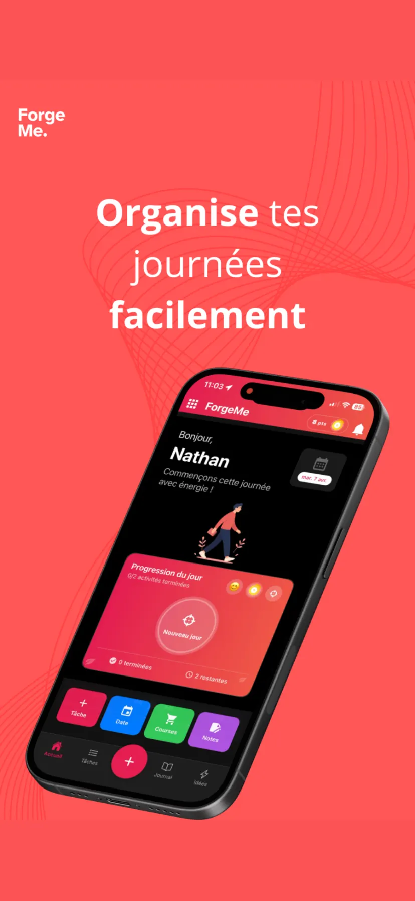 ForgeMe, écran 1 sur 4