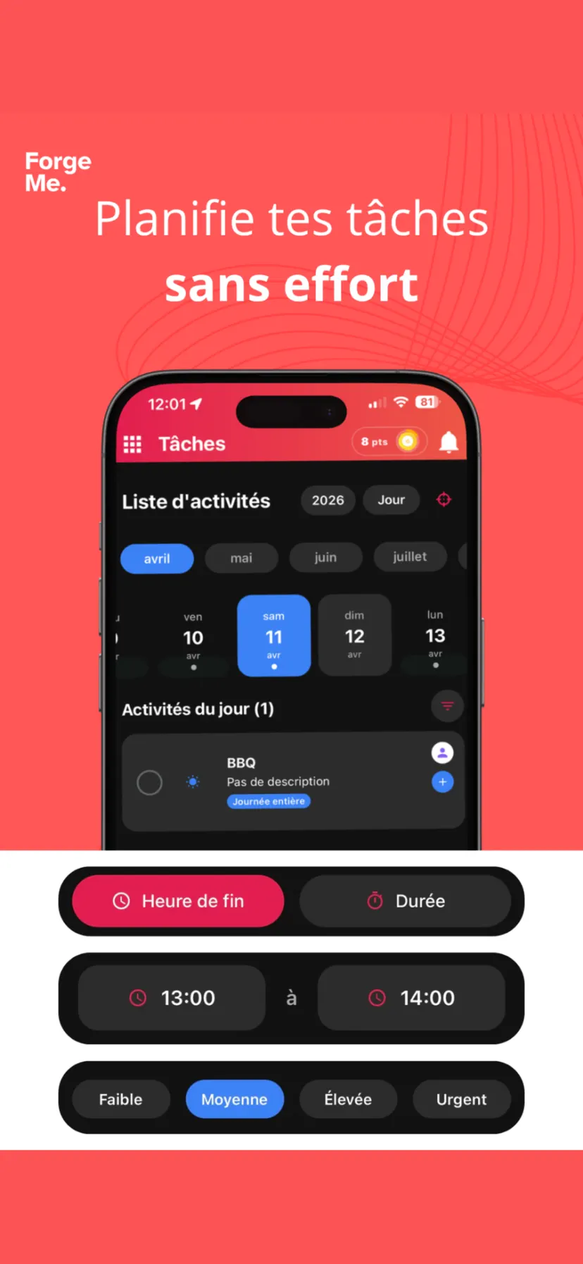 ForgeMe, écran 2 sur 4